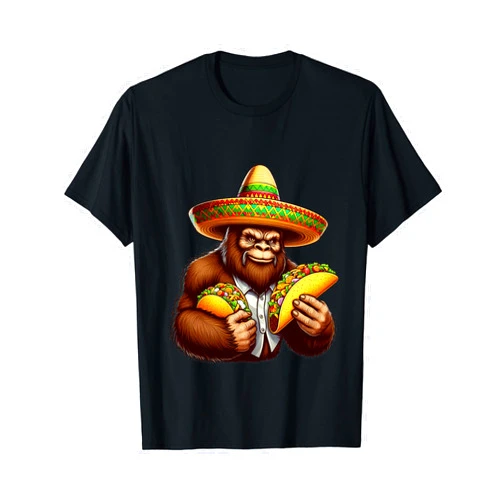 Sasquatch Cinco de Mayo Bigfoot Shirts Bigfoot Carrying Taco Sombrero Cinco de Mayo Boy Men Squatch T-Shirt