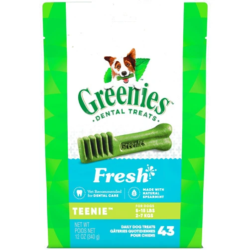 Greenies TEENIE Natural Dental Care Dog Treats Mint Fresh Flavor, 12 oz. Pack (43 Treats)