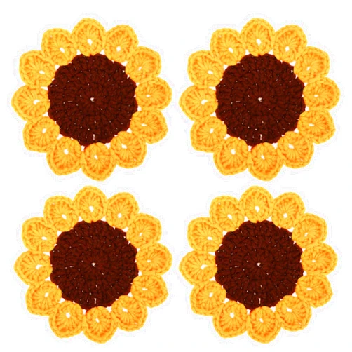 kilofly 4 pc Sunflower Crochet Coasters for Drinks 13cm 5