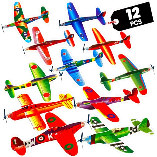 Bedwina Glider Planes Bulk 12-Pack 8-Inch Bomber Airplane Gliders for Kids, Foam Paper Airplane Kit For Birthday, Goodie Bag Stuffers Party Favors For Kids Great Paper Airplanes For Outdoor Flying Toy