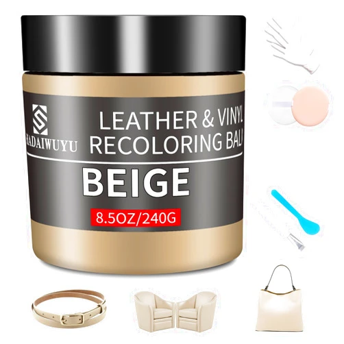 SHADAIWUYU Leather Recoloring Balm,8.5oz Leather Color Restorer,Beige Leather Repair kit for Furniture and Car Interior,Leather Couch Scratch Repair,Leather Dye Paint for Faded,Cracked and Damaged Leather