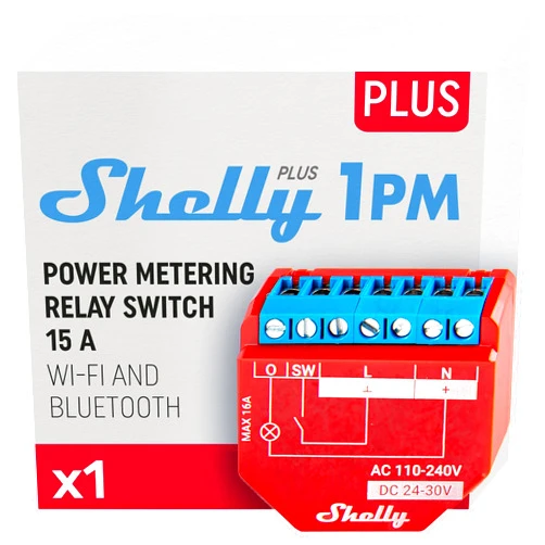 Shelly Plus 1PM UL | WiFi & Bluetooth Smart Relay Switch with Power Metering Function | Home Automation | Compatible with Alexa & Google Home | iOS Android App | No Hub | Wireless Lighting Control