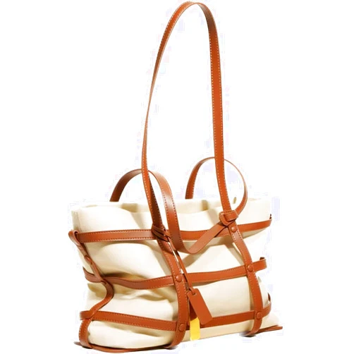 SULBUS FURINFASHION GR-77 Women's Leisure Canvas Tote Bag With Leather Strap Woven Basket Big Capacity Shoulder Bags Shopping Handbag Purse(One Size, Brown)