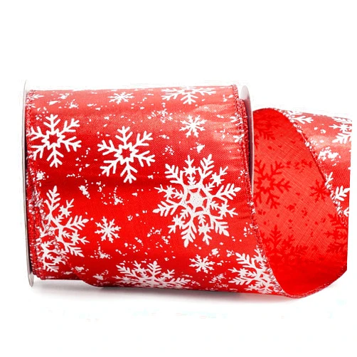 ALTIER 4 Inch x 10 Yards Red Metallic White Snowflake Wired Ribbon for Christmas Home Decoration Gift Wrapping Bow Making Wreath DIY Crafts