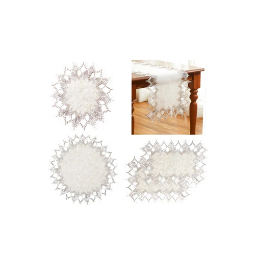 Raedan Natural Neutral Earth Tones Beige Lace Linen Table Runner 36 inches and Doily 15 Round and Doily 24 Round and Placemats 14”x20” Set of 2,Table Topper Dresser Scarf Place Mats