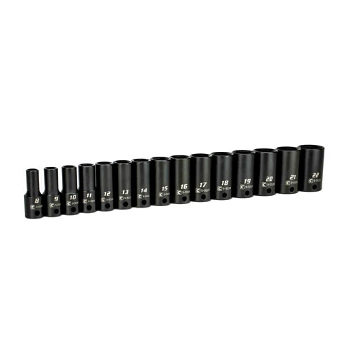 Capri Tools 3/8 in. Drive Semi-Deep Impact Sockets Set, Metric, 8 to 22 mm, 15-Piece