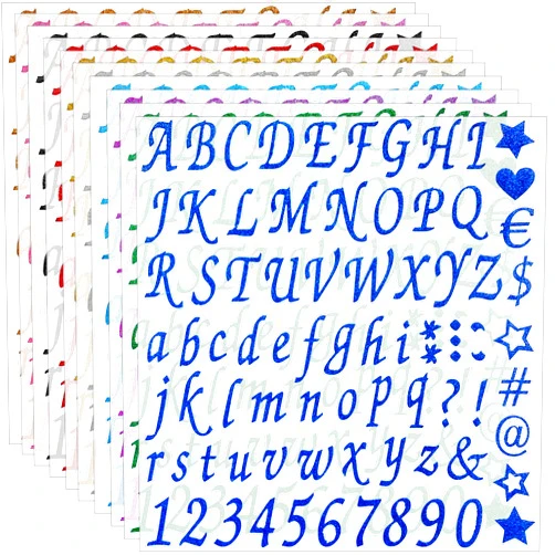 Waynoda 800 Pieces 10 Sheets Glitter Alphabet Letter Stickers, Self Adhesive Letter and Number Stickers, Alphabet Number Stickers