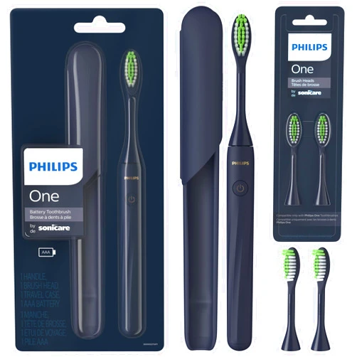 Philips Sonicare Philips One by Sonicare Battery Toothbrush, Brush Head Bundle, Midnight Blue, BD1002/AZ