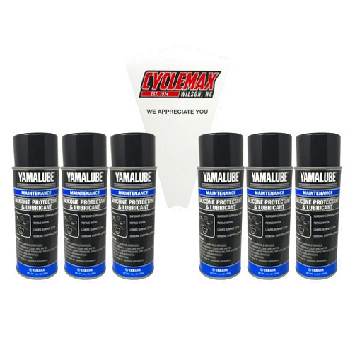 CYCLEMAX Six Pack compatible with Yamaha Yamalube Silicone Protectant & Lubricant ACC-SLCNS-PR-AY Contains Six Cans and a Funnel