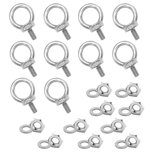 OWMOSYX 10 Pcs M6 Eye Bolts with Nuts Stainless Steel Lifting Eye Bolt UNC Heavy Duty Marine Grade Shoulder Ring Eyebolt, Eye Bolts with Nuts 1/4