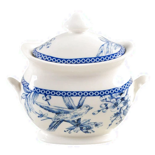 222 Fifth Adelaide Blue & White Sugar Bowl with Lid