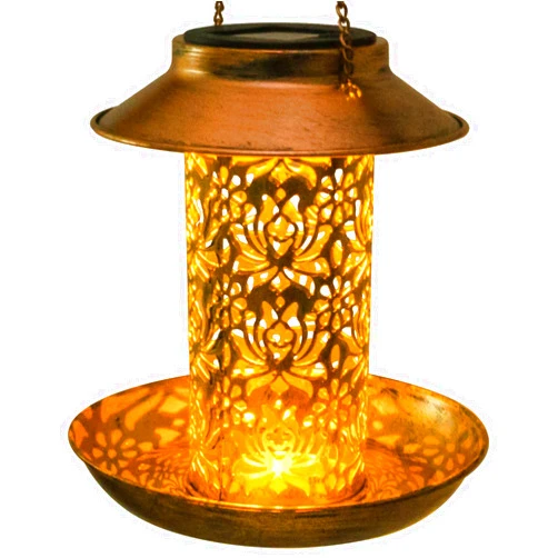 OLIKER Solar Bird Feeder Decorative Metal Panels Hanging Bird House with Light for Feeding Wild Bird Feeder Outdoors Hanging Gift for Bird Lovers Outdoor Garden Backyard Decoration