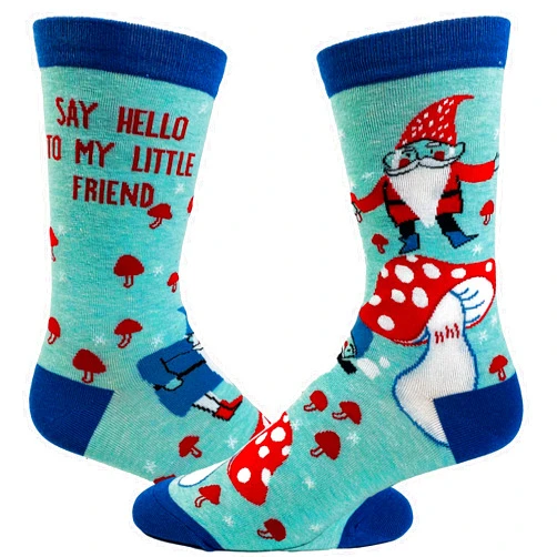Crazy Dog T-Shirts Women's Say Hello to My Little Friend Socks Funny Mushroom Gnome Novelty Fantasy Fairy Tale Footwear