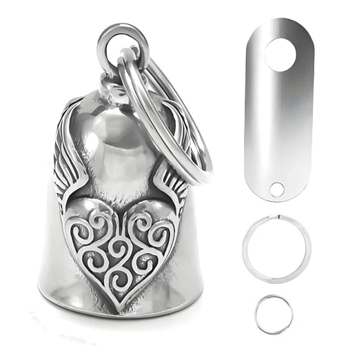 vvag Motorcycle Bell Durable Guardian Angel Bell Hanger Biker Bell with Keychain Ring Motorcycle Accessories for Women