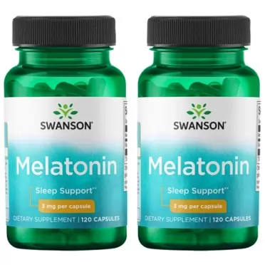Swanson Melatonin - Herbal Supplement Promoting Sleep Support - Aiding a Normal Sleep Schedule - (120 Capsules, 3mg Each) 2 Pack