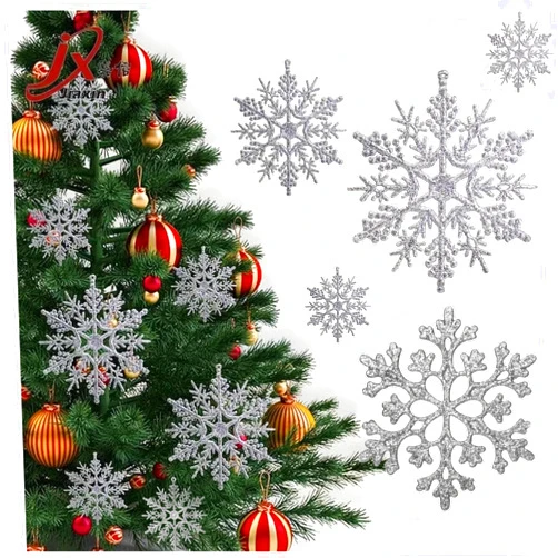 ANLCQC 36pcs Christmas Snowflake Ornaments, Plastic Silver Glitter Christmas Tree Snowflake Decorations Hanging Ornaments for Winter Wonderland Christmas Holiday New Year Party Decor, Silver