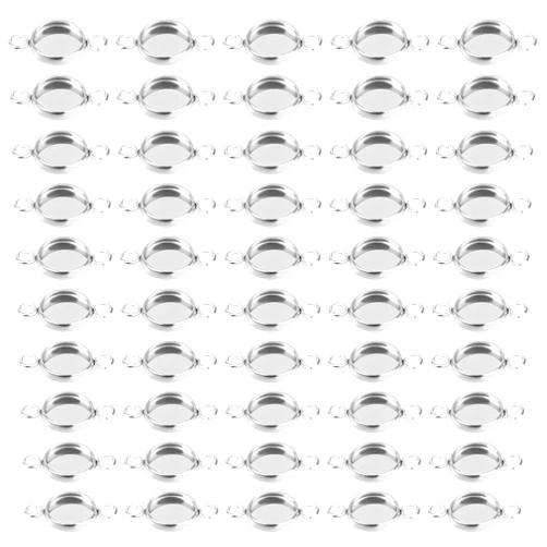 Mozeat Lens 50Pcs Stainless Steel Round Blank Bezel Set with Double Loops, Pendant Bezel Tray Connectors,Round Glass Resin Cabochons Base Blank Pendants Tray for Jewelry Making Earrings Bracelet Necklace（8mm）