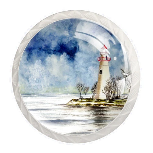 Hainualy Vintage Watercolor Marblehead Lighthouse 4Pack of Kitchen Cabinet Knobs Pulls Round Dresser Drawer Handle Hardware