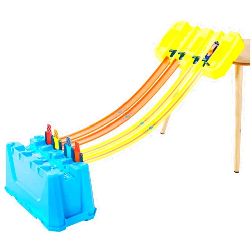 Hot Wheels Toy Car Track Builder Playset, Multi-Lane Speed Box, 18 Component Parts with Storage & 2 1:64 Scale Vehicles