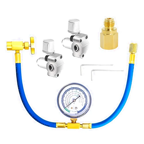 Wadoy Refrigerator Freon Recharge Kit, 𝐀𝐂 𝐑𝐞𝐜𝐡𝐚𝐫𝐠𝐞 𝐊𝐢𝐭, R134a/R-12/R-22 Refrigerant Charging Gauge Hose Set with BPV31 Bullet Piercing Tap Valve for Home A/C Refrigerant System