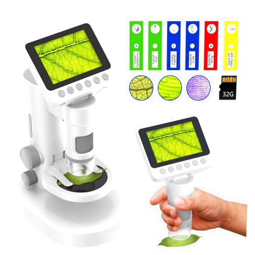 Barchrons Microscope for Kids, Science Kits Kids Microscope Up to 1000X Zoom with Pocket Handheld Design, 3.5'' HD Foldable Screen Educational Toys for Ages 8-13