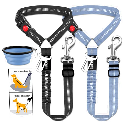 Paercute 3 Piece Set Dog Seat Belt Retractable Dog Car Seatbelts Adjustable Pet Seat Belt for Vehicle Headrest Restraint Adjustable Heavy Duty & Elastic & Durable Car Harness for Dogs