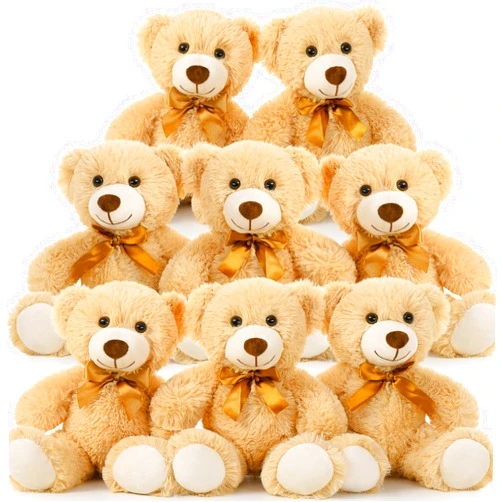 MorisMos Teddy Bear Stuffed Animal 8 Packs 14 in Teddy Bears in Bulk Small Teddy Bear for Centerpiece Baby Shower, Light Brown