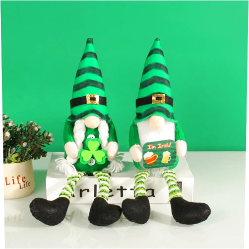 BLESOUYI St. Patrick's Day Decorations Spring Irish Gnome Doll Ornaments Decorative Elf Doll Green Shamrock Gift for Home Table Window Display Holiday Party Decoration(Girl)