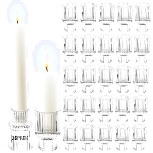 JUSTDOLIFE 36 Pack Glass Candle Holder, Candle Stick Holder, Glass Taper Candle Holder, Votive Candle Holders for Wedding Party Christmas Table Centerpieces