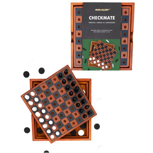 Iron And Glory Iron & Glory Chess Board & Checkers Set | Wooden Puzzles & Games | Board Games for Family Night | Travel Games for Kids & Travel Gifts | Coffee Table Decor | Family Board Games for Games Night