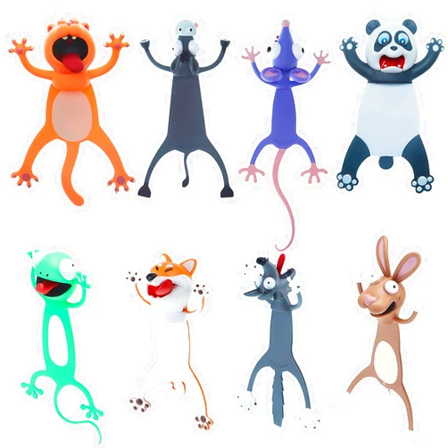 Outus 8 Pieces 3D Cartoon Animal Bookmark Set for Kids Novelty Funny Cute Bookmarks Squashed Animals Reading Bookmark Stationery Presents Party Favors for Kids Student
