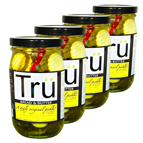Tru Pickles Bread and Butter By Tru Pickles. 16 OZ Gourmet, Made with the Perfect Balance of All Natural Ingredients. (4 Pack)