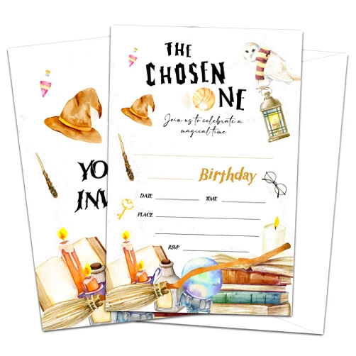 Ymyfdyj The Chosen One Birthday Party Invitations, 1st Wizard Birthday Invitations Cards for Kids, Magical School Fill in The Blank Birthday Party Invites, 20 Invitation Cards With 20 Envelopes -C30