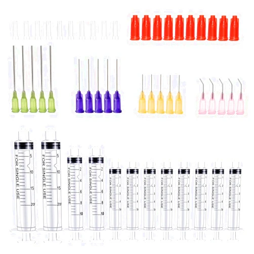 SKYPRO 52 Pcs - 5ml 10ml 20ml Syringes with 14ga, 20ga,21ga, 23ga Blunt Tip Needles With Syringe Caps and Needle Caps for Refilling and Measuring Liquids, Oil or Glue Applicator
