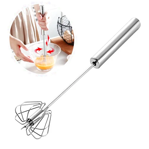 Junvaia Hand Push Rotary Whisks for Cooking, 13.5 Inch Semi-Automatic Egg Whisk, Stainless Steel Kitchen Whisk Blender for Blending, Versatile Milk Frother, Beating, Stirring, Hand Push Whisk Mixer