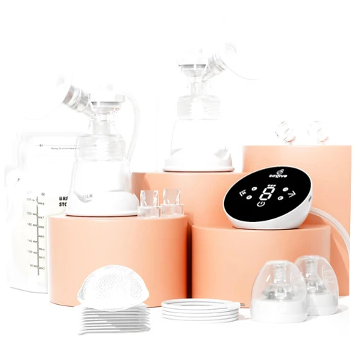 Saglve Breast Pumps,Double Electric Breast Pump Portable with 4 Modes & 9 Levels,320mmHg Strong Suction,10 Breastmilk Storage Bags,2 Size Flanges,LED Display,Rechargeable Portable Pump Breastfeeding