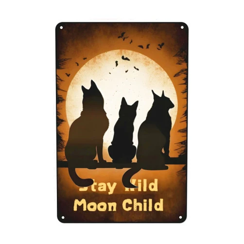 HUAGEXE Cat Sign Vintage Metal Signs Cat Wall Decor For Kitchen Home Bar Wall Art Decor Gifts For Cat Lovers 8x12 Inch -Stay Wild Moon Child