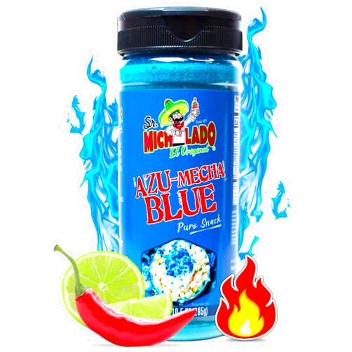 Mexgrim Blue Fuego Powder Dust, Mr. Michelado Tasty Hot Chilli Lime 285g. Perfect For Potato Chips, Wing Seasoning, Popcorn, Corn, Fruit. And Chamoy Pickle Kit. Polvo De Fuego Azul, Tiktok Trend Items Set Includes Sticker By Mexgrim