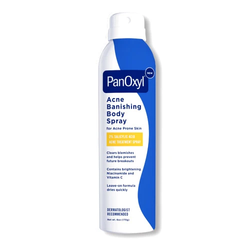 PanOxyl Acne Banishing Body Spray with 2% Salicylic Acid, Pimple Treatment Spray to Clear Stubborn Breakouts, 360-Degree Spray Nozzle, Skin-Brightening Niacinamide, Vitamin C, Witch Hazel, Aloe, 6 Oz