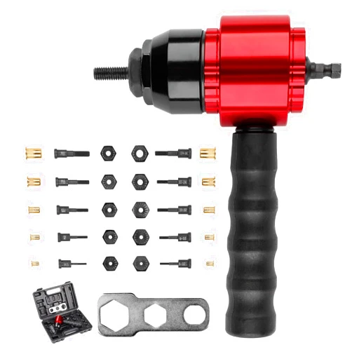 YUZES Rivet Nut Tool Adapter for Cordless Drill Electric- Newly Labor-Saving Rivet Nut Gun Kit with 5 Metric and 5 SAE Mandrels and 50Pcs Assorted Rivet Nuts, Rugged Carrying Case