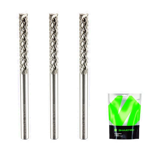 SHARPRO Tungsten Carbide Burr Die Grinder Bit 1/8 Inch Shank and 1/8 Inch Cutting Dia. Drill Bit for Dremel Rotary Tools PCB Wood HDF Carbon Fiber and Metal Grinding (3PCS)