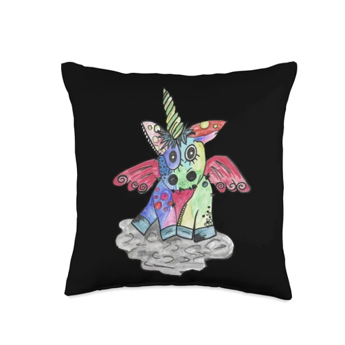 Lustige funny Sprüche Geschenk Shirt Punk, Metal, Rock, Crazy Unicorn Shirt Throw Pillow, 16x16, Multicolor
