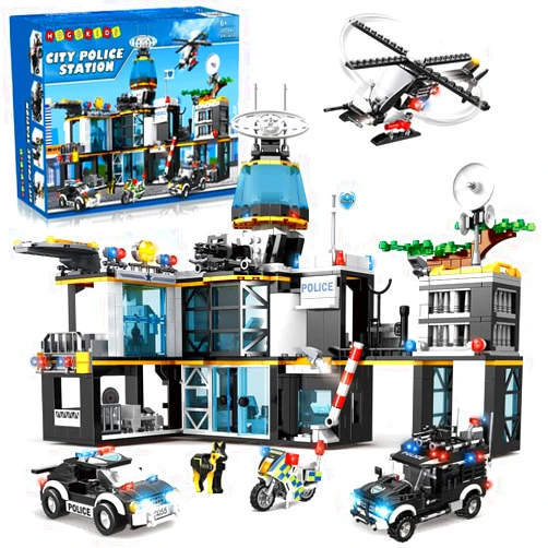 HOGOKIDS City Police Station Building Set - 1261 PCS Police Building Blocks Toys with Helicopter Motorcycle and 2 Cars, STEM Police Construction Playset for Kids Boys Girls Aged 8 9 10 11 12+