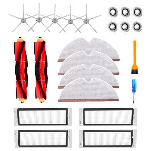 Coodss Accessories Kit for Roborock S4 S5 S6 E4 E20 E25 E35 S50 Xiaomi Mi Mijia Robotic Vacuum Cleaner, 23 Pack Replacement Parts, 2 Main Brush, 5 Side Brush, 4 Hepa Filter, 4 Mop Cloth & 6 Water Tank Filter White Kit