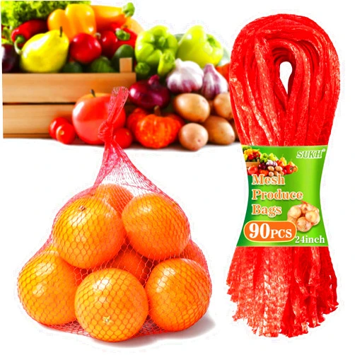 Sukh 90PCS Mesh Produce Bags - 24Inch Mesh Vegetable Bags Onion Storage Bags Net Produce Seafood Bags net bags for vegetables Storage Fruits Seafood and Other Agricultural Products Red