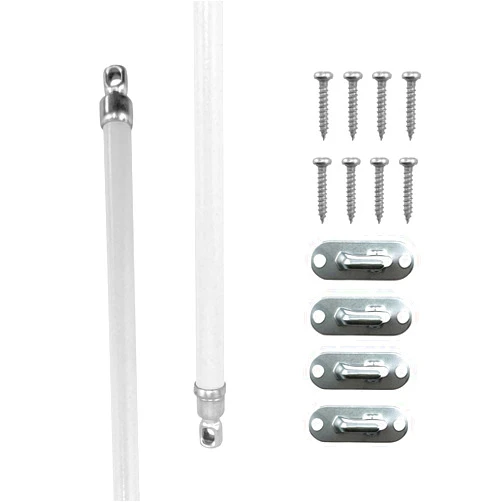 Amazing Drapery Hardware White Swivel Sash Curtain Rods with Silver Ends, Set of 2 (Hardware Included) - Adjustable Length 21-38 Inches, Easy to Install Metal Rods for Doors, Windows,and Sidelights