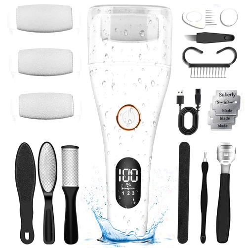 WSSBOND Callus Remover for Feet, 3 Speed Electric Foot Scrubber with Larger Grinder&LCD Display, Wet&Dry Using Foot File Professional Pedicure Tools, Foot SPA to Remove Callus Cracked&Hard Dead Skin (White)