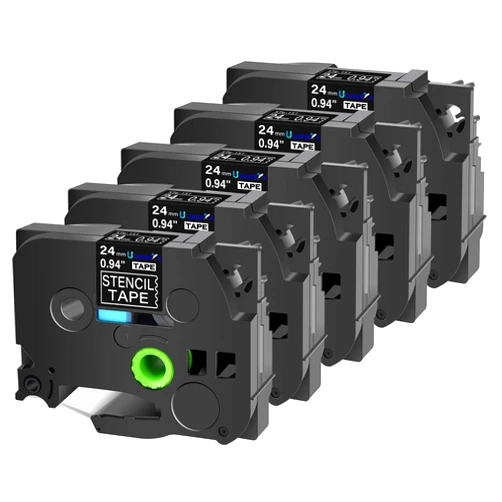 USUPERINK SuperInk 5 Pack Compatible for Brother P-Touch STE Label Tape STe-151 ST-151 STe151 ST151 Black on Clear Mobile Stencil Tape for Label Printer PT-P900W PT-E500 PT-D600 (1