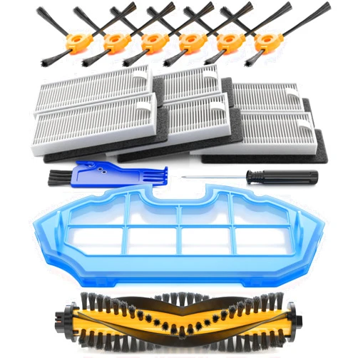 Apex Essentials Replacement Parts Compatible With Ecovacs DEEBOT N79, N79S, DN622, DN622.11, 500, N79w, N79se - Set of 1 Main Brush, 6 Side Brushes, 6 Filters, 1 Primary Filter by Apex Essentials