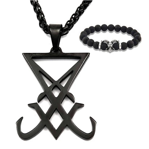 Gungneer Black Sigil of Lucifer Pendant Necklace Stainless Steel Stanic Symbol Jewelry Accessory Men Women